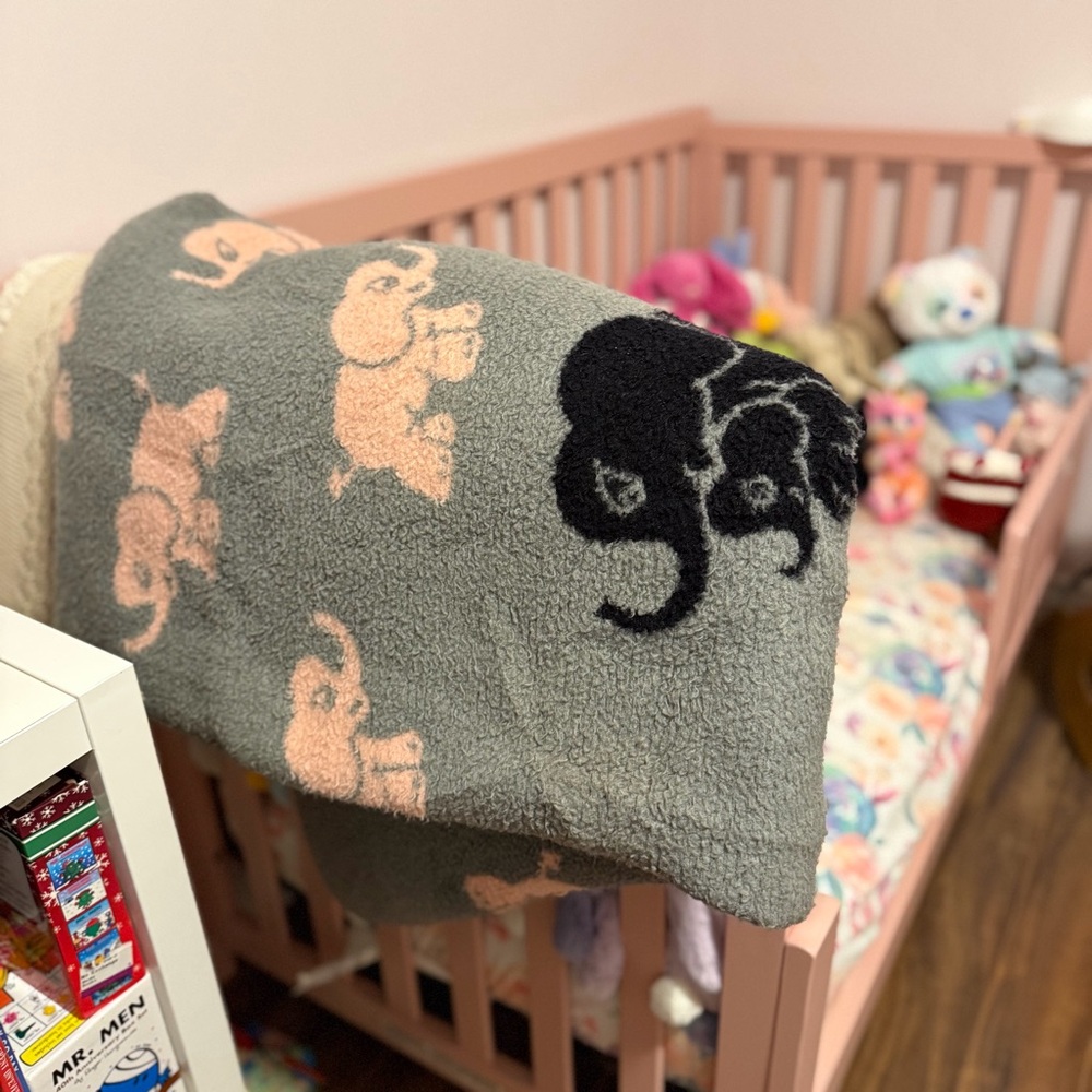 Vintage Biederlack Elephant Baby Blanket Neutral Nursery USA Made